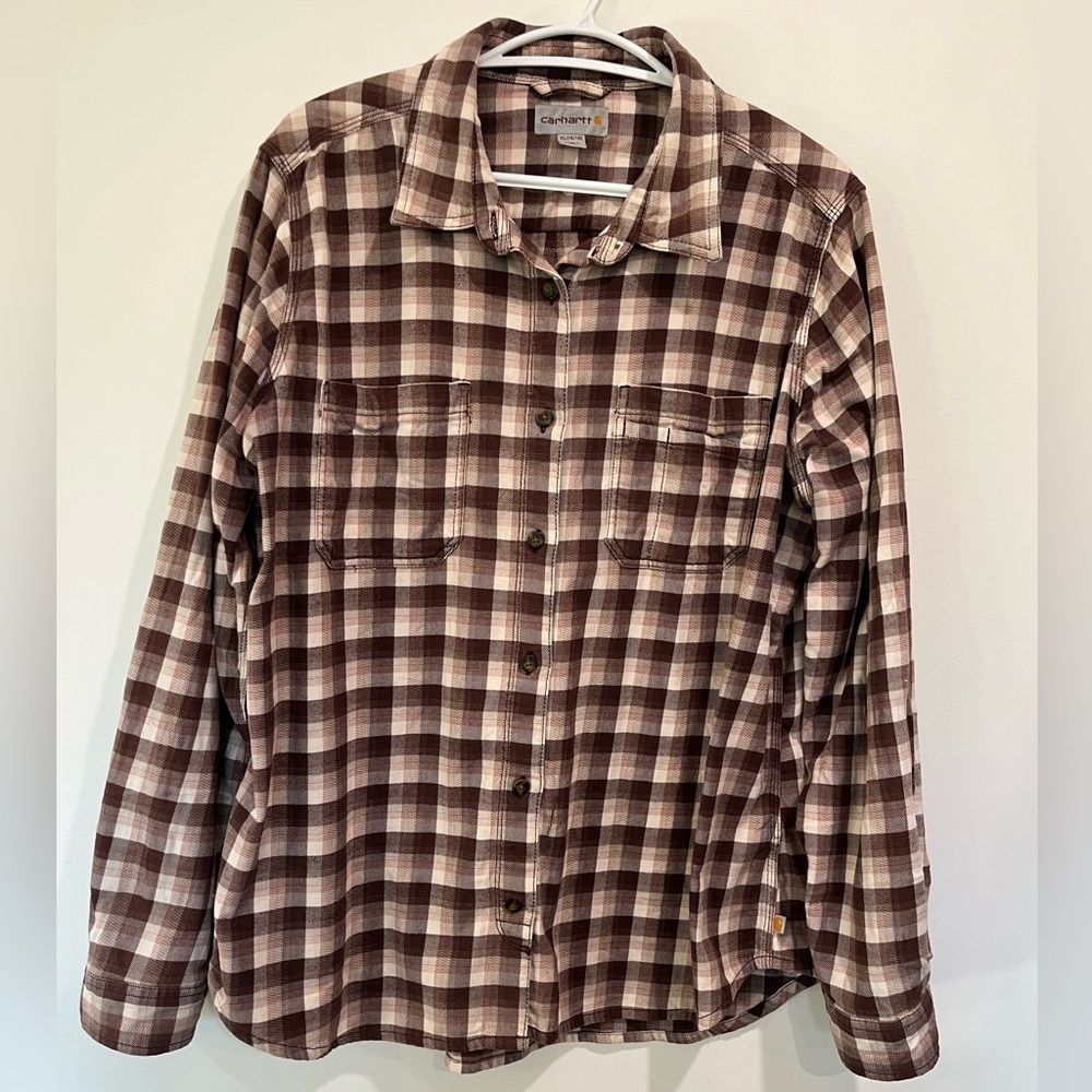 Carhartt Women’s Checkered Plaid Button Down Shirt Oversized Shacket Utility
